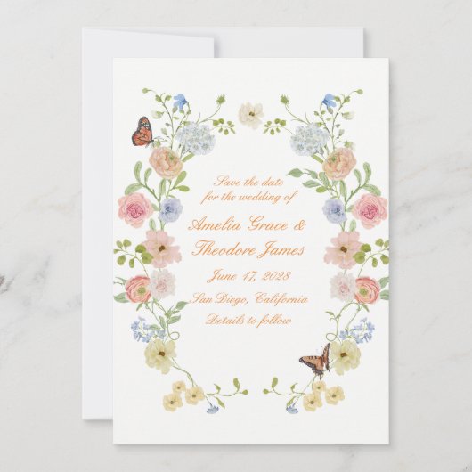 Romantische Pastel Bloemige Save the Date Kaart (Voorkant)