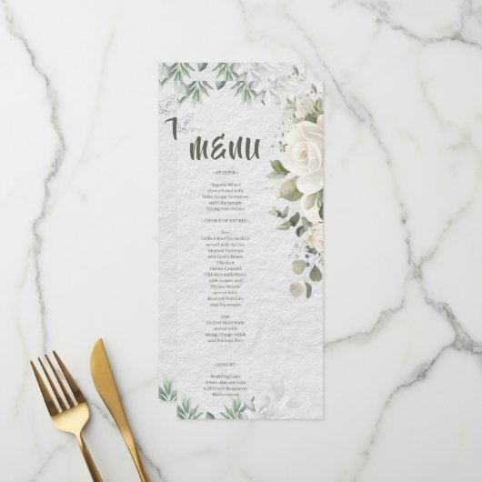 Romantische Pastel Botanische Trouw Menu Kaart (Voorkant / Achterkant in situ)
