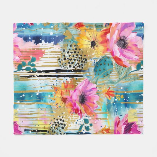 Romantische pastel cactussen bloeien fleece deken (Voorkant (Horizontaal))