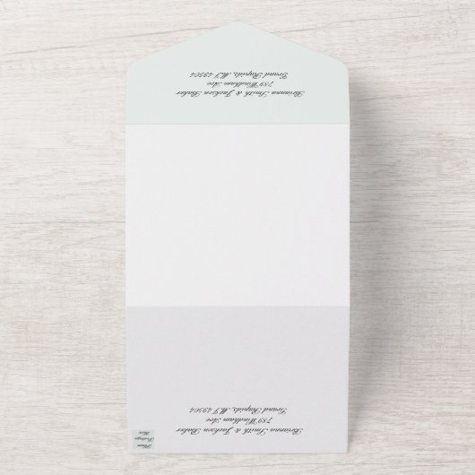 Romantische Pastel Groene Eucalyptus All In One Uitnodiging (Buitenkant)