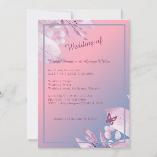 Romantische pastel kersenbloesem sakura bruiloft kaart (Voorkant)