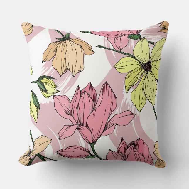 Romantische pastel Magnolia roze schilderij en gee Kussen (Voorkant)