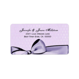 Romantische Pastel Paarse Bow & Damask Trouwlabel Etiket