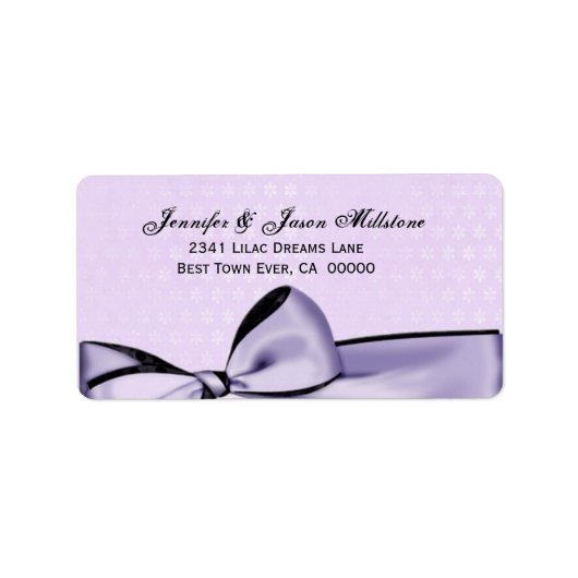 Romantische Pastel Paarse Bow & Damask Trouwlabel Etiket (Voorkant)
