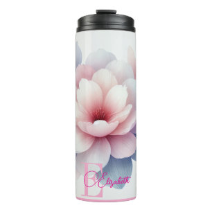 Romantische pastel roze bloem gepersonaliseerd thermosbeker