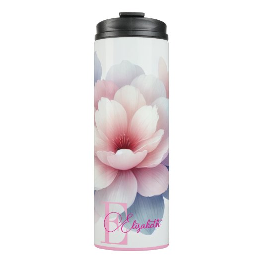 Romantische pastel roze bloem gepersonaliseerd thermosbeker (Voorkant)