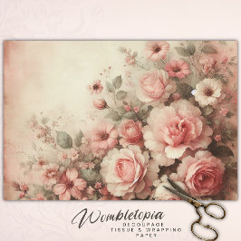  romantische pastel roze bloemendecoupage inpakpapier vel