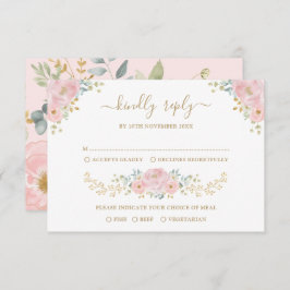 Romantische Pastel Roze Botanische Bloemen Bruilof Kaart