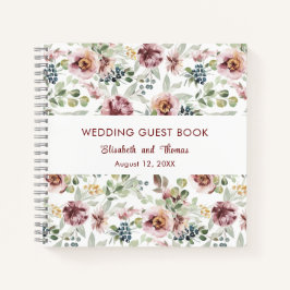 Romantische pastel rozen bloemenbruiloft gastenboe notitieboek