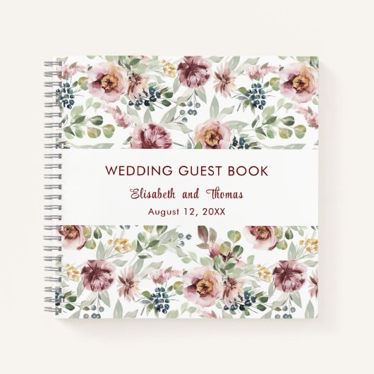 Romantische pastel rozen bloemenbruiloft gastenboe notitieboek (Voorkant)