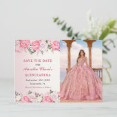 Romantische Pastel Rozen Bloemenzoet 16 Foto Save The Date (Staand voorkant)