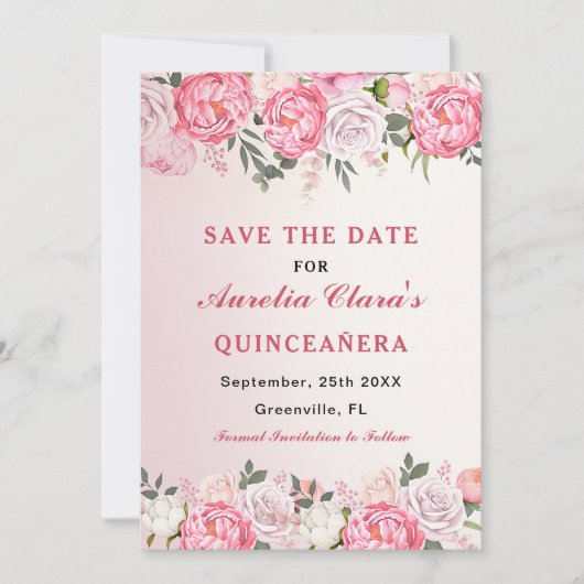 Romantische Pastel Rozen Bloemenzoet 16 Save The Date (Voorkant)