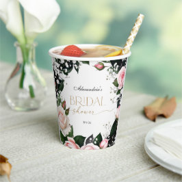 Romantische Pastel Rozen Bruidsdouche Papieren Bekers