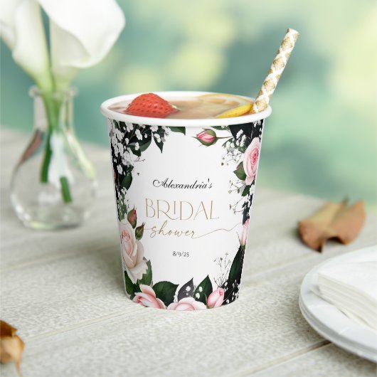 Romantische Pastel Rozen Bruidsdouche Papieren Bekers (Insitu)