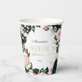 Romantische Pastel Rozen Bruidsdouche Papieren Bekers (Voorkant)
