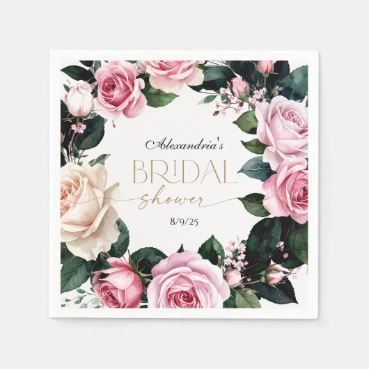 Romantische Pastel Rozen Bruidsdouche Servet (Voorkant)