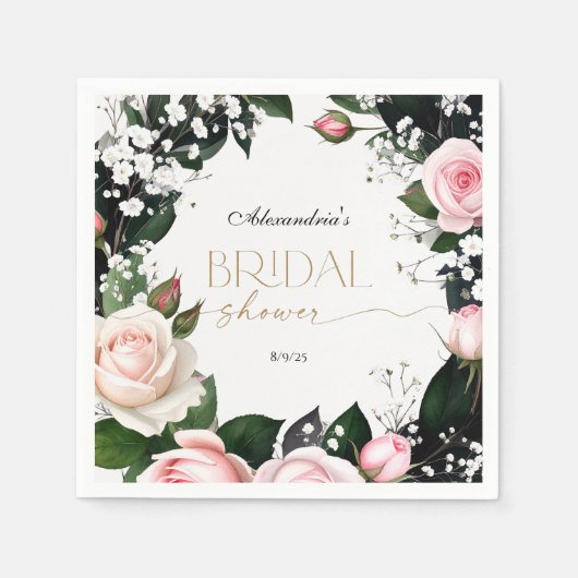 Romantische Pastel Rozen Bruidsdouche Servet (Voorkant)