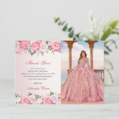 Romantische Pastel Rozen Sweet 16 Dank u kaart (Staand voorkant)
