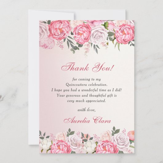 Romantische Pastel Rozen Sweet 16 Dank u kaart (Voorkant)