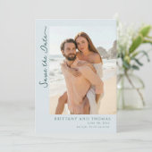 Romantische Pastel Strandfoto Save The Date (Staand voorkant)