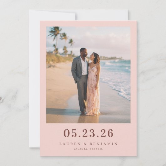 Romantische Pastel Strandfoto Save The Date (Voorkant)
