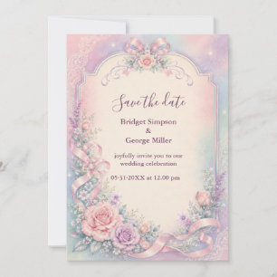 Romantische Pastel Trouwrozen Kant Kaart