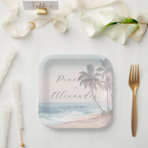 Romantische Pastel Waterverf Strand Scene Papieren Bordje