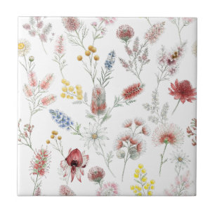 Romantische Pastel Waterverf Wilde Bloemen Tegeltje