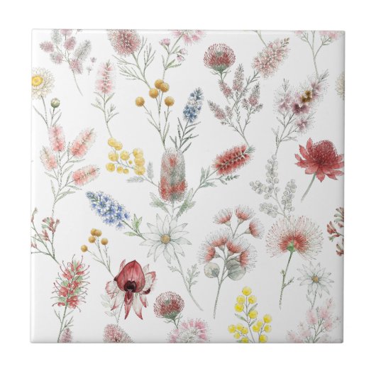 Romantische Pastel Waterverf Wilde Bloemen Tegeltje (Voorkant)