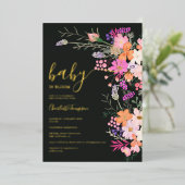 Romantische pastel wilde bloemen baby shower folie uitnodiging (Staand Voorkant)