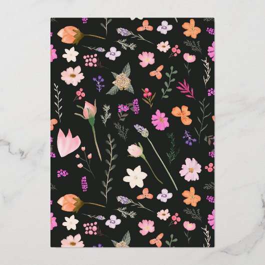 Romantische pastel wilde bloemen baby shower folie uitnodiging (Achterkant)