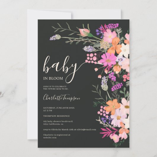Romantische pastel wilde bloemen baby shower kaart (Voorkant)
