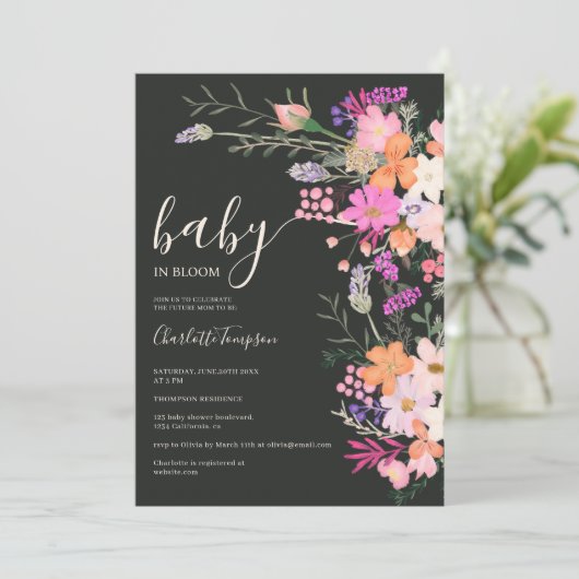 Romantische pastel wilde bloemen baby shower kaart (Staand voorkant)