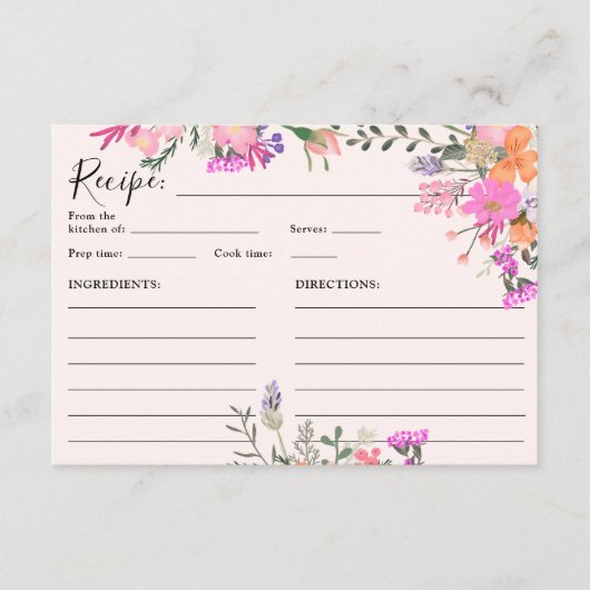 Romantische pastel wilde bloemen lente bruids rece informatiekaartje (Voorkant)