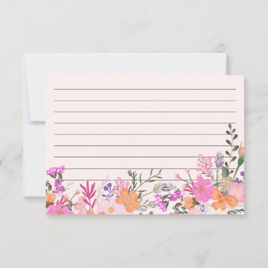 Romantische pastel wilde bloemen lente bruids rece kaart (Achterkant)