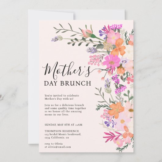 Romantische pastel wilde bloemen moederdag kaart (Voorkant)