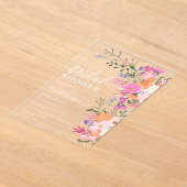 Romantische pastel wilde bloemen vrijgezellenfeest acryl uitnodigingen (Laagn)
