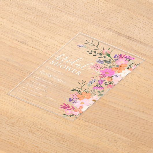 Romantische pastel wilde bloemen vrijgezellenfeest acryl uitnodigingen (Laagn)