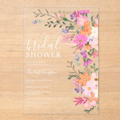 Romantische pastel wilde bloemen vrijgezellenfeest acryl uitnodigingen (Voorkant)