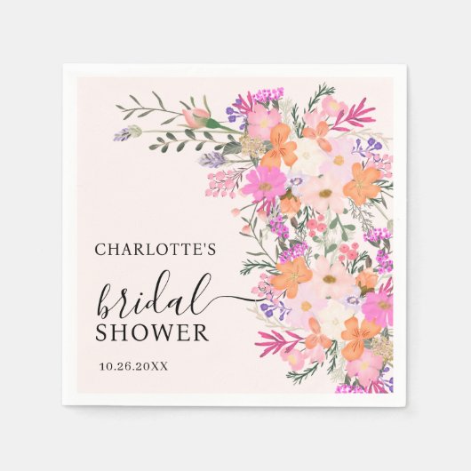 Romantische pastel wilde bloemen vrijgezellenfeest servet (Voorkant)
