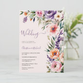 Romantische Pastel Wildflower Spring Wedding Kaart (Staand voorkant)