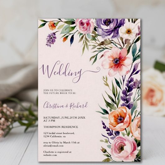 Romantische Pastel Wildflower Spring Wedding Kaart