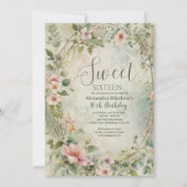 Romantische Pastel Wildflowers Sweet 16 Kaart (Voorkant)