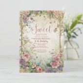 Romantische Pastel Wildflowers Sweet 16 Kaart (Staand voorkant)