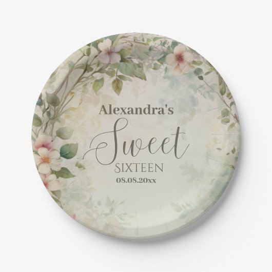 Romantische Pastel Wildflowers Sweet 16 Papieren Bordje (Voorkant)