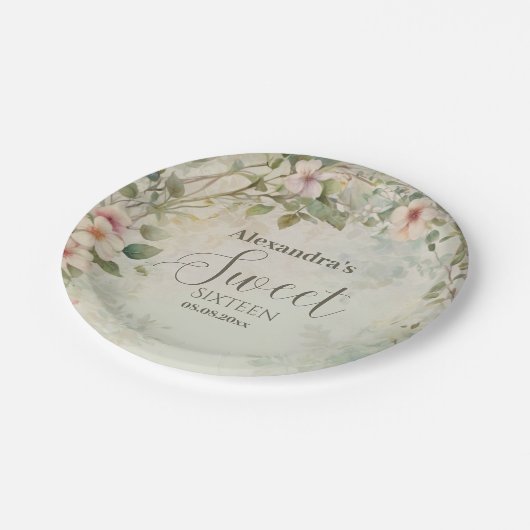 Romantische Pastel Wildflowers Sweet 16 Papieren Bordje (Gekanteld)