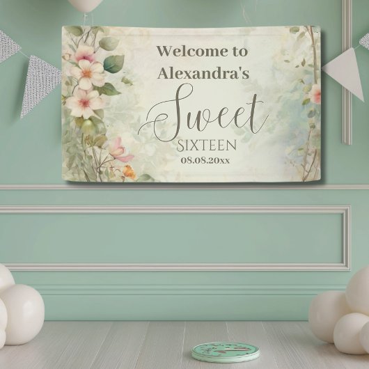 Romantische Pastel Wildflowers Sweet 16 Spandoek