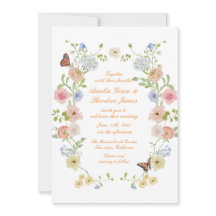 Romantische Pastelkleurige Bloemetuin Trouwuitnodi