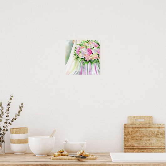 Romantische Pastels, Bruids Cascading Bouquet 2, Poster (Keuken)