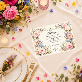 Romantische Pasteltuin Elegantie Bruiloft Bedankkaart